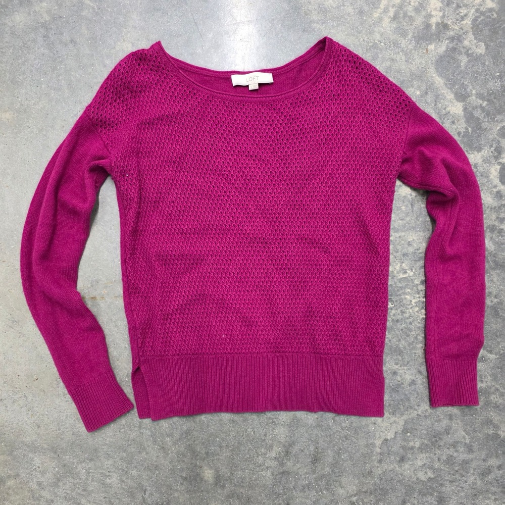 LOFT Women's Purple Merino‎ Wool Blend Knit Sweater Textured Pullover